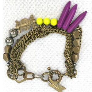 Biko Statement Charm Bracelet Brass Neon yellow Purple‎ Beaded Designer Jewelry